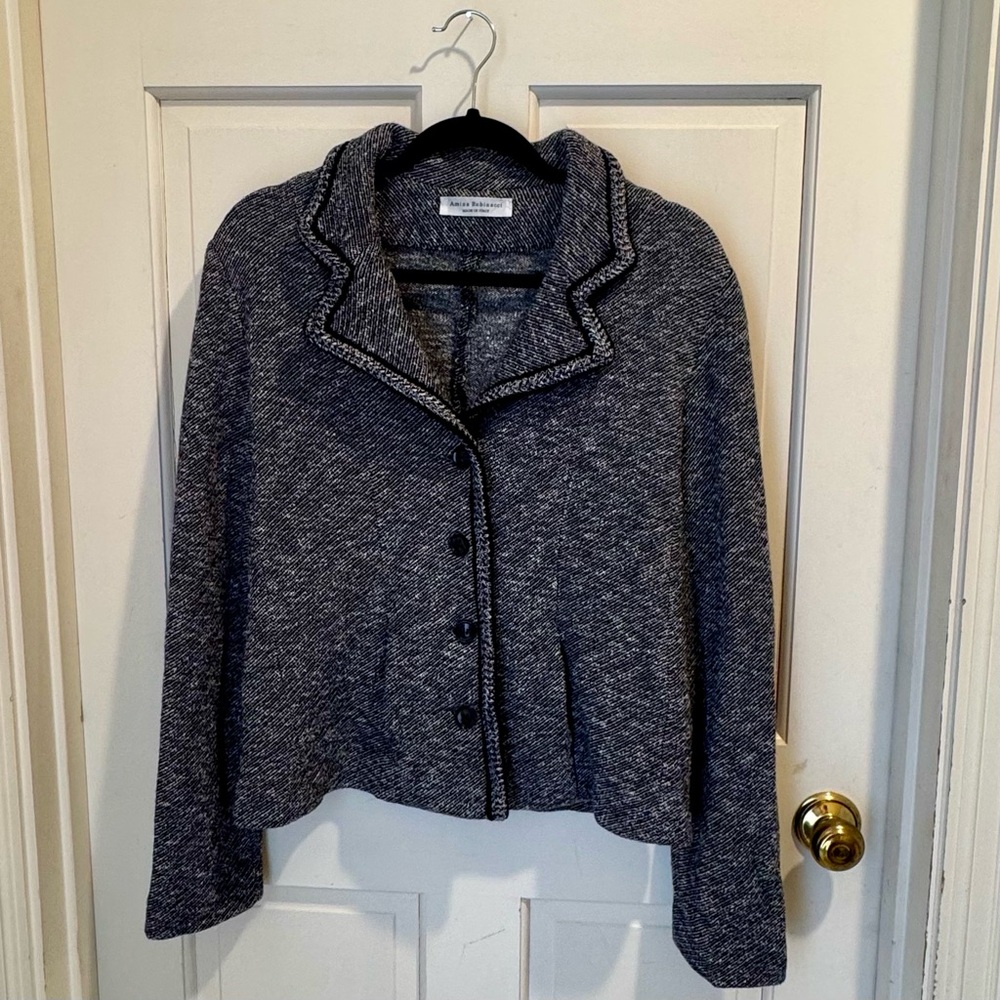 AMINA RUBINACCI sz 10 / IT 46 Navy Tweed Sweater Blazer Jacket with Edge Detail